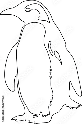 Minimalist Black Line Drawing Outline of a Standing Penguin