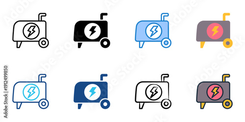 Portable generator icons set multiple style collection. Editable stroke 
