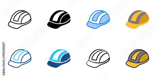 Safety helmet icons set multiple style collection. Editable stroke 
