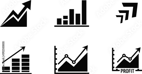 Illustrations of upward trending bar charts and line graphs symbolize positive financial growth, revenue increase,.