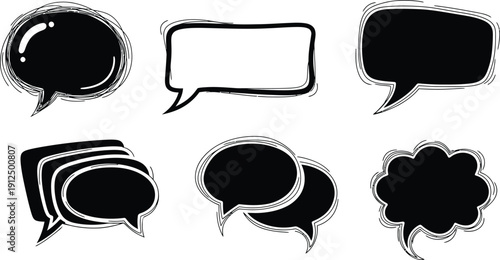 Assorted hand-drawn speech bubbles and chat boxes are grouped together, offering diverse shapes for messaging.