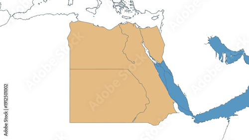 Map of Egypt with its geographical outline and borders highlighted in orange against a white background with blue water bodies.