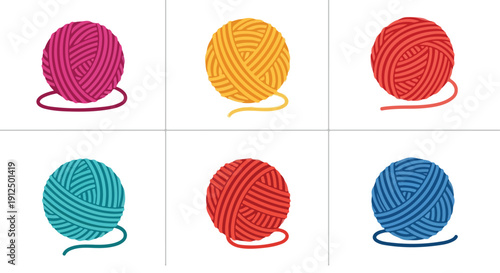 Colorful yarn balls arranged in a grid pattern on a white background with many people implied by the multiple skeins.
