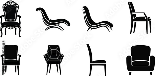 Various antique and modern chair silhouettes illustrate different furniture styles suitable for interior design.