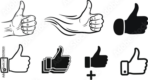 Various hand gestures showing thumbs up approval and positive feedback symbols in different styles for social media.
