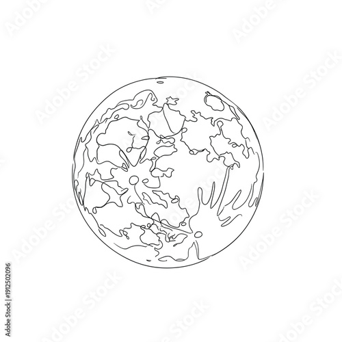 Line art drawing of planet Mercury with craters and surface details on gray background