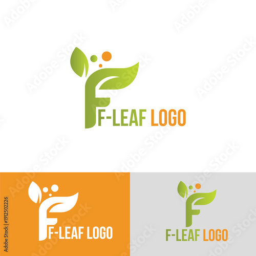 leaf initials F logo set, natural green leaf symbol, initials F icon design