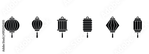 Set of chinese lanterns collection different shapes and styles on transparent background