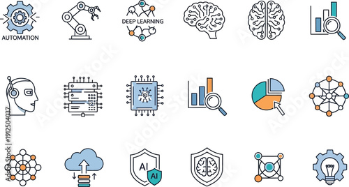 Collection of 16 unique hand drawn icons featuring various symbols and logos