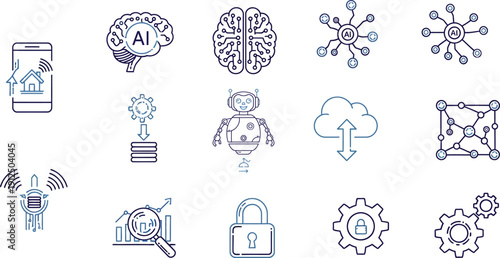 Collection of 12 icons related to technology and innovation