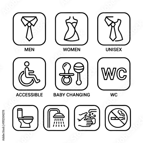 Toilet and restroom icon set, Men and women restroom icon set, Men and women restroom vector set