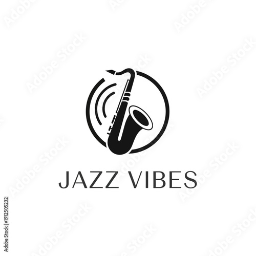 Saxophone Illustration with Jazz Vibes Text.