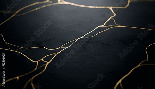 Black texture with gold cracks, luxury kintsugi style background