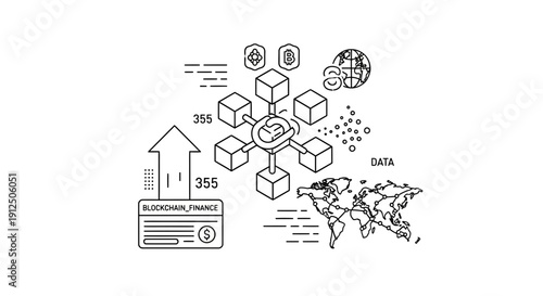 Abstract blockchain finance concept illustration with global data connection