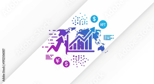 Abstract financial illustration with world map and data visualization