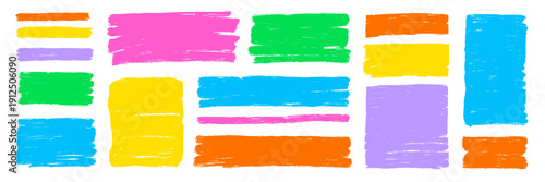 Rectangle, square box frames with colorful brush strokes set. Hand drawn crayon brush strokes square and rectangle doodle frame shapes. Rough grunge texture pastel background. Vector illustration