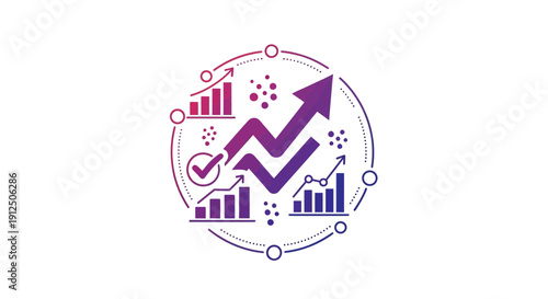 Abstract illustration of upward trending charts and graphs in gradient colors
