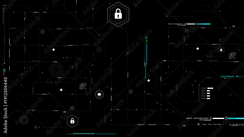 Fototapeta premium Futuristic Cyber Security HUD Interface with Digital Lock System