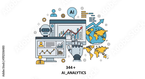 Artificial intelligence analytics illustration business data and global technology