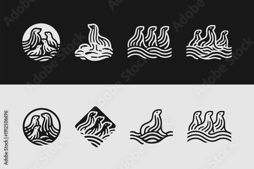 Collection of Distressed Seals and Sea Lions Monoline Icons