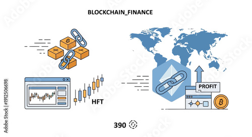 Blockchain finance concept global network currency trading investment