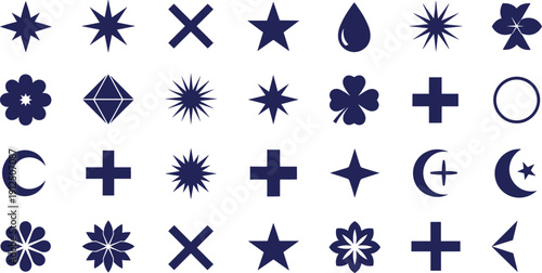 Abstract geometric symbols collection stars crosses shapes vector illustration set isolated background