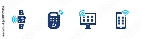 Smart devices icon set. wearable, smartphone, television, technology, connectivity. solid style icon collection
