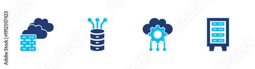 Cloud infrastructure icon set. server, network, datacenter, storage, computing. solid style icon collection