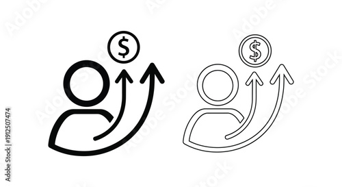 Simple vector icons illustrating upward financial growth and personal income advancement concepts