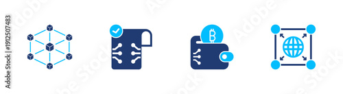 Blockchain system icon set. cryptocurrency, network, decentralization, security, ledger. solid style icon collection