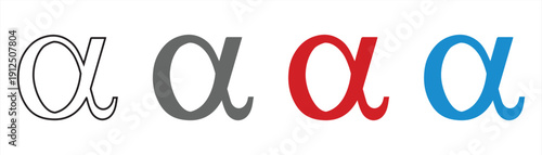 Alpha symbol set, alpha icon with color variations, vector illustration