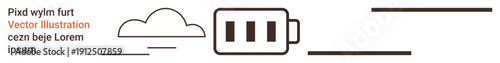 Clean energy, sustainable power, battery life, environment, renewable resources, and technology. Minimalist cloud and battery icon with horizontal energy flow lines. s clean energy and sustainable