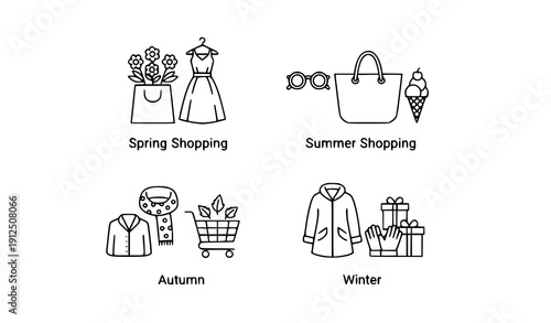 Title
Retail season line icon set with shopping symbols for spring summer autumn and winter use