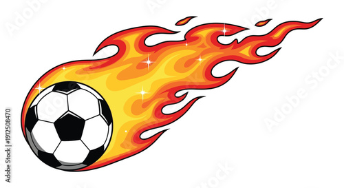 Dynamic flaming soccer ball illustration representing speed, power, and an unstoppable force in sports