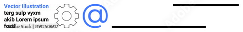 Technology, communication, industrial systems, email integration, digital tools, connectivity. Blue at sign next to a gear with horizontal lines. Technology and communication message