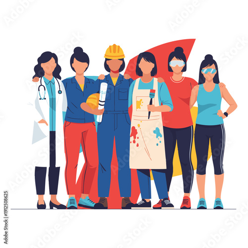 Celebrating Womens Day with diverse professionals standing together