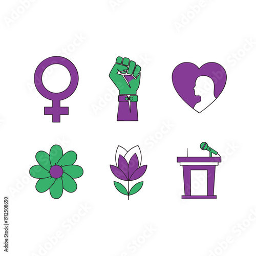Celebrating Womens Day with empowering symbols and icons representing female strength and solidarity