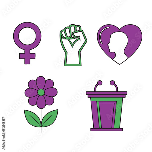 Celebrating International Women's Day with empowerment symbols, flowers, and a podium for equality