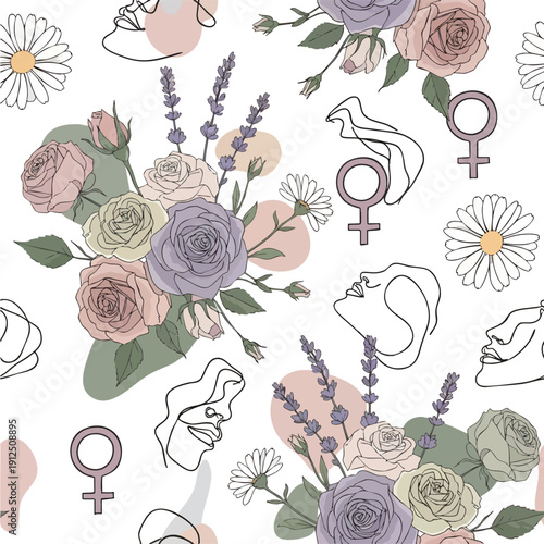 Celebrating International Women's Day with Floral Illustrations and Feminist Symbols