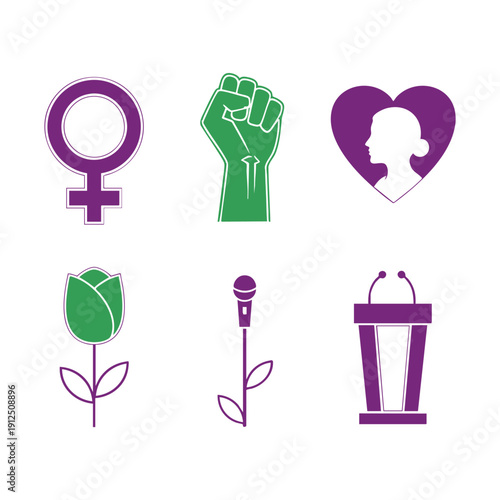 Celebrating Women's Day with Symbols of Empowerment and Solidarity Icons