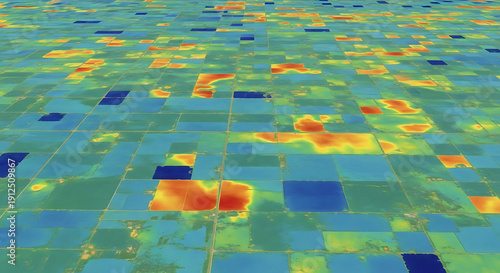 NDVI and Thermal remote sensing map shows agricultural fields, visualizing crop health and environmental stress for precision farming and optimal management