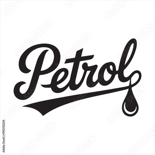 Petrol Logo Design Vector Illustration,Vintage Petrol Text Logo for Branding,Retro Petrol Typography Logo Template,Black Petrol Script Logo Vector Art,Fuel Station Petrol Logo Design