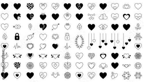 Diverse Heart Icons Collection for Love Romance Health Wellness Web App UI UX Design Social Media Valentine's Day Branding