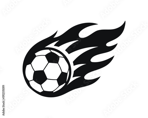 Soccer Ball Flames Vector Illustration – Dynamic Fire Trail Black Silhouette