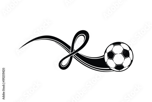 Elegant Soccer Ball with Ribbon Swirl Vector – Decorative Flourish Illustration