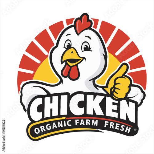 Chicken Farm Logo Mascot Cartoon Design,Organic Chicken Mascot Logo Vector,Happy Chicken Logo for Farm Business,Cartoon Chicken Thumbs Up Logo Design,Chicken Logo for Organic Food Brandingn