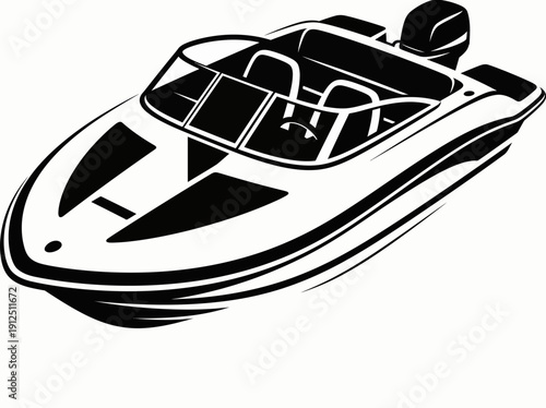 Modern Speedboat Illustration with Sleek Design and Powerful Engine Vector Graphic