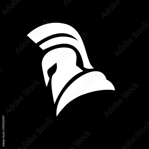 Spartan Helmet Logo Vector Icon. Ancient Greek Warrior Mask Silhouette. Symbol of Strength, Power, and Courage on Black Background.