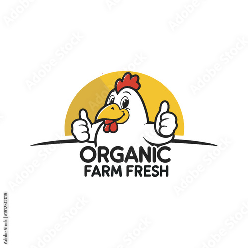 Chicken Farm Logo Mascot Cartoon Design,Organic Chicken Mascot Logo Vector,Happy Chicken Logo for Farm Business,Cartoon Chicken Thumbs Up Logo Design,Chicken Logo for Organic Food Brandingn