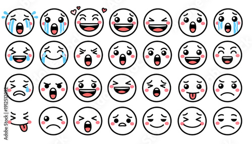 Diverse Cartoon Emoji Faces Collection Expressing Various Human Emotions for Digital Marketing and Social Media UI UX Design
